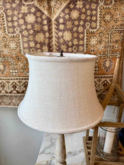 Tall Reclaimed Whitewashed Turned Wood Lamp with Linen Bell Shade