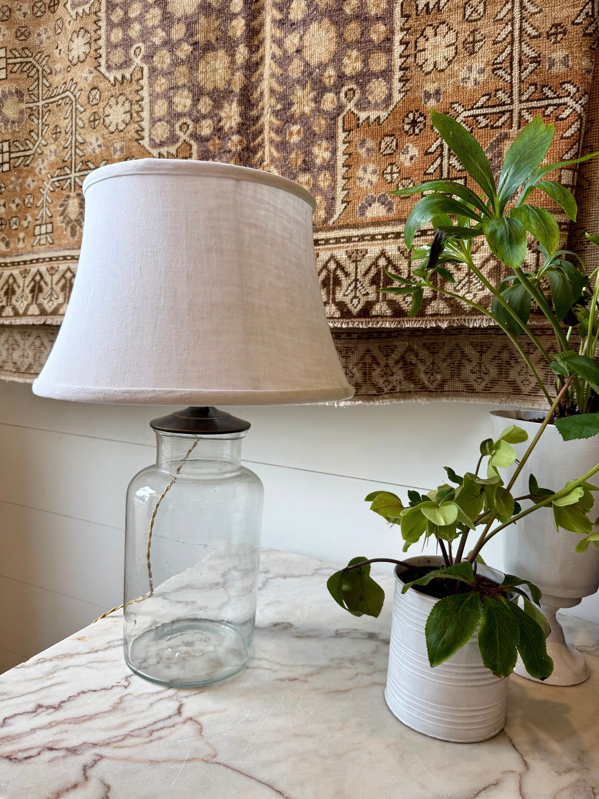Vintage Glass Jar Table Lamp with Linen Shade