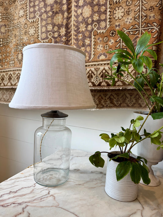 Vintage Glass Jar Table Lamp with Linen Shade