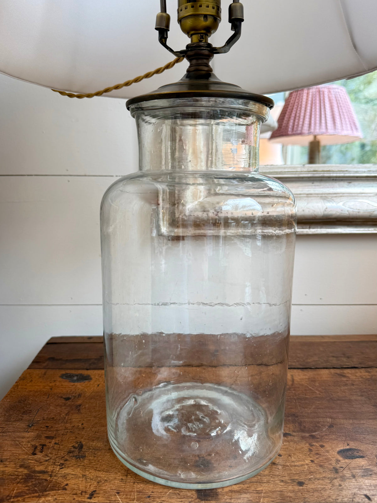 Vintage Glass Jar Table Lamp with Linen Shade