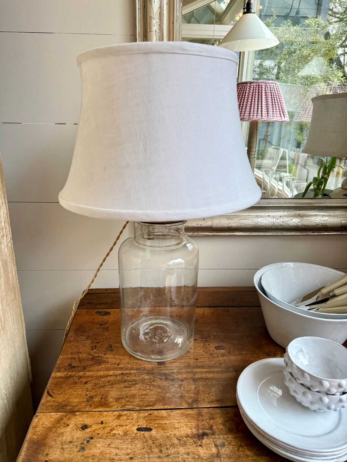 Vintage Glass Jar Table Lamp with Linen Shade