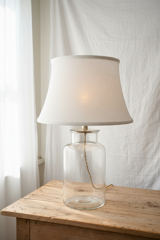 Vintage Glass Jar Table Lamp with Linen Shade