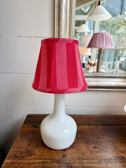 Vintage Small Opaline Glass Lamp with Linen Shade