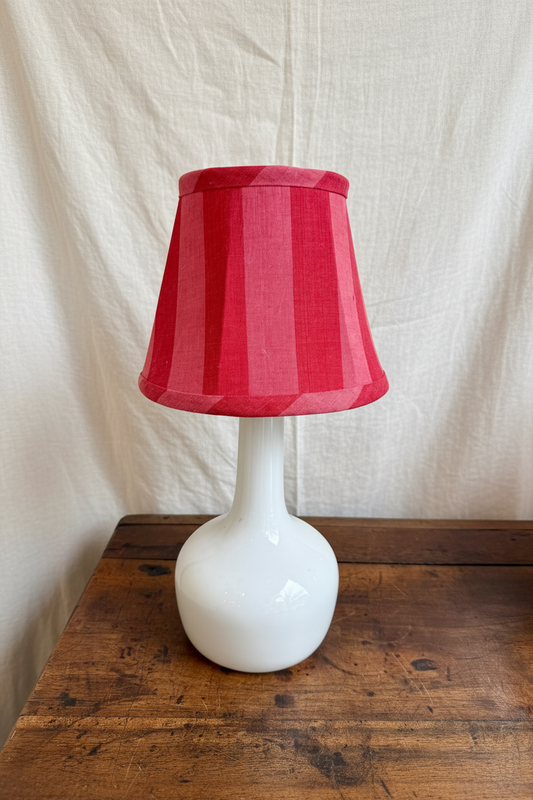 Vintage Small Opaline Glass Lamp with Linen Shade