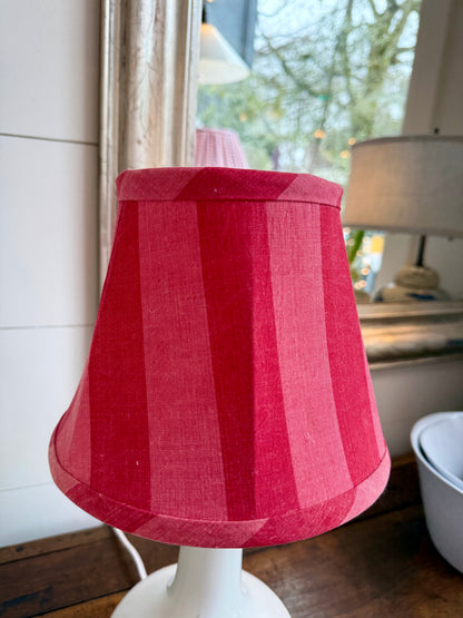 Vintage Small Opaline Glass Lamp with Linen Shade