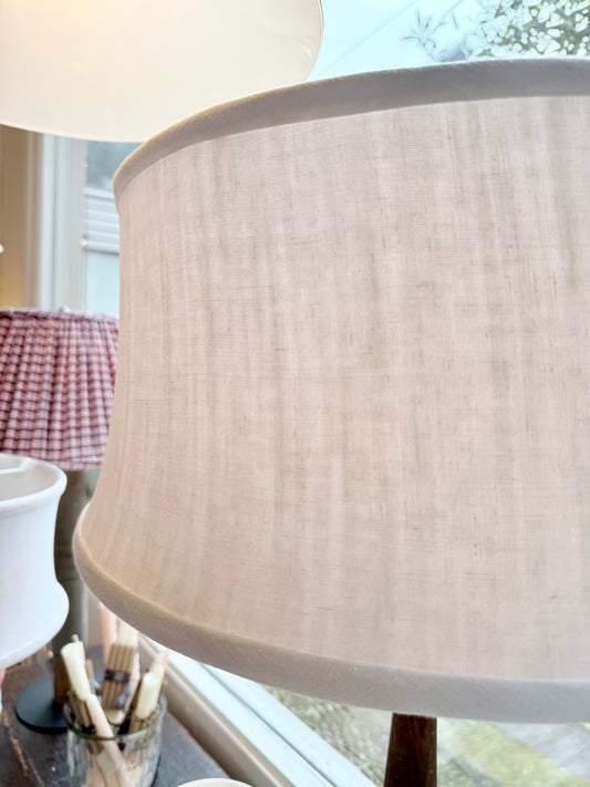 Tall Reclaimed Turned Wood Lamp with Linen Shade
