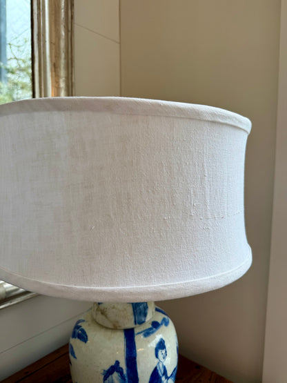 Vintage Blue & White Lamp with Linen Shade (Pair)