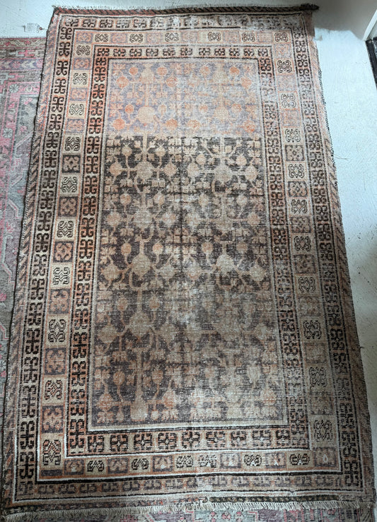 Vintage Small Khotan Rug in Browns