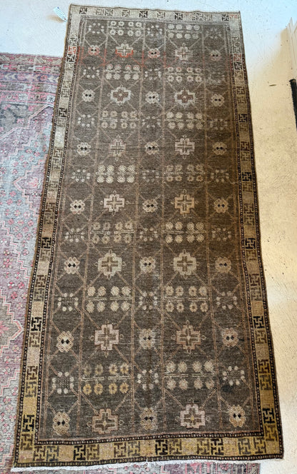 Vintage Small Khotan Rug in Warm Neutrals