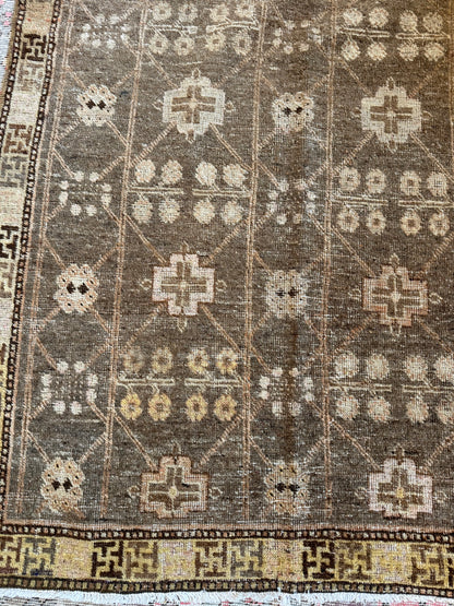 Vintage Small Khotan Rug in Warm Neutrals