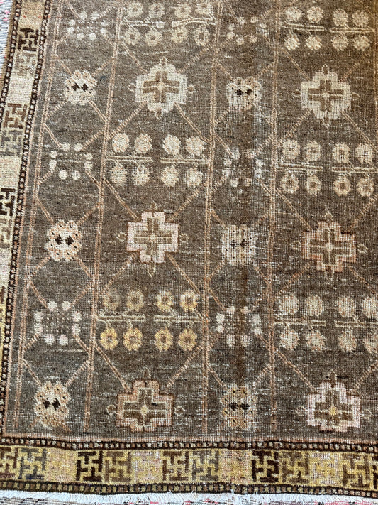 Vintage Small Khotan Rug in Warm Neutrals