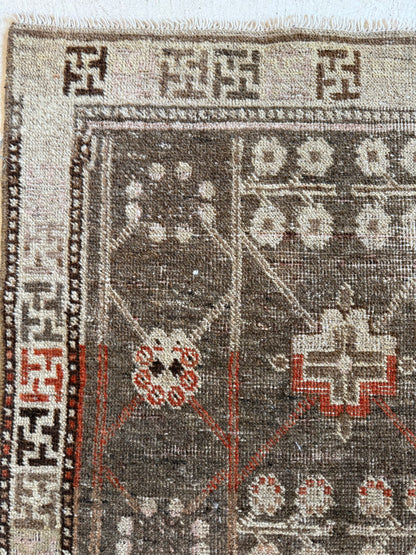 Vintage Small Khotan Rug in Warm Neutrals
