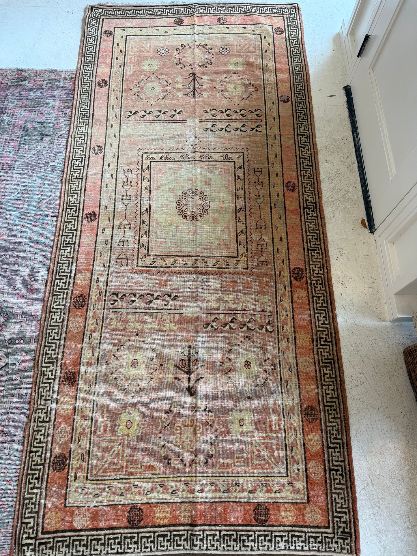 Vintage Small Khotan Rug in Faded Terracotta & Neutrals