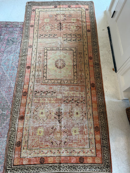 Vintage Small Khotan Rug in Faded Terracotta & Neutrals