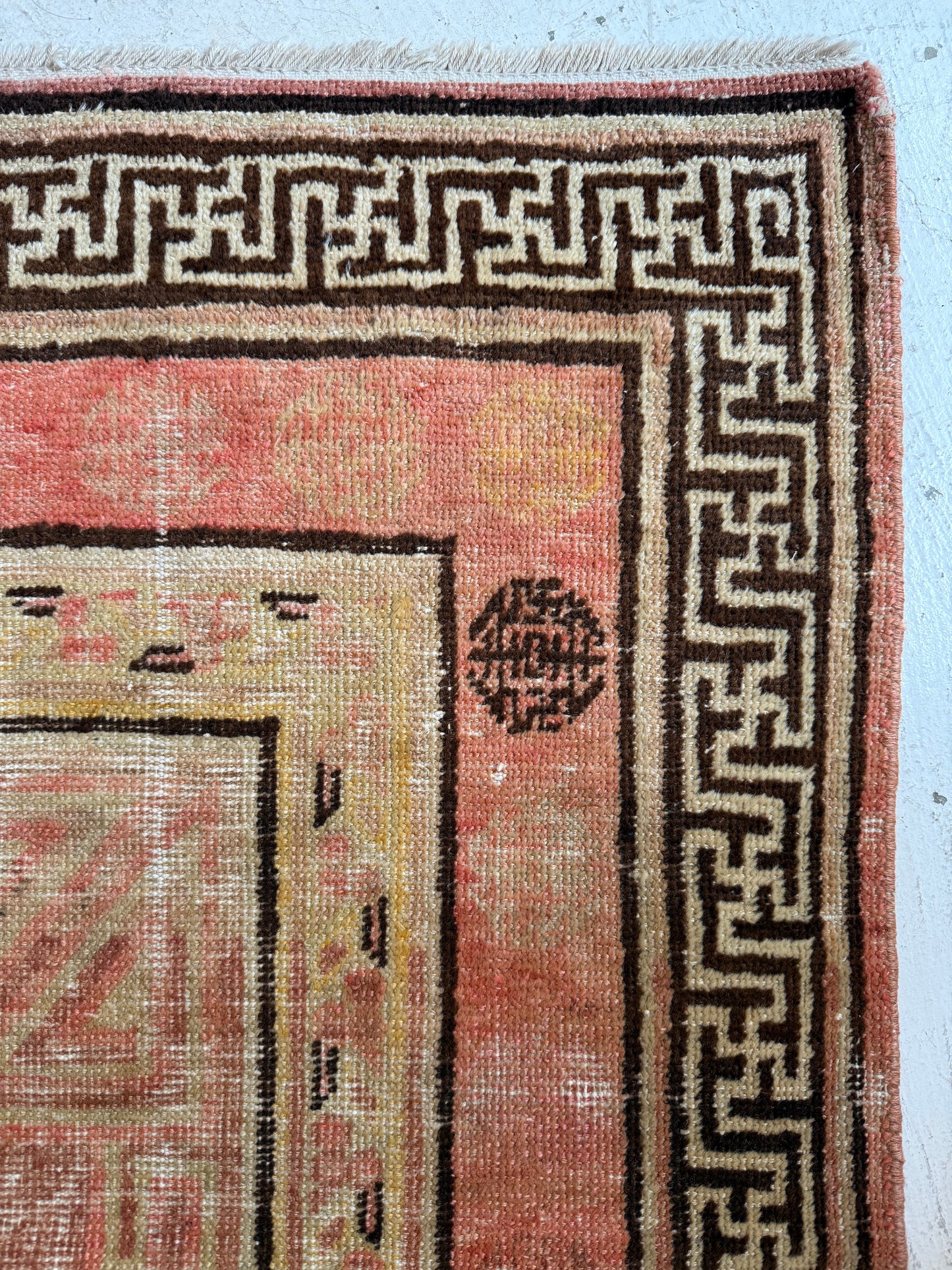 Vintage Small Khotan Rug in Faded Terracotta & Neutrals