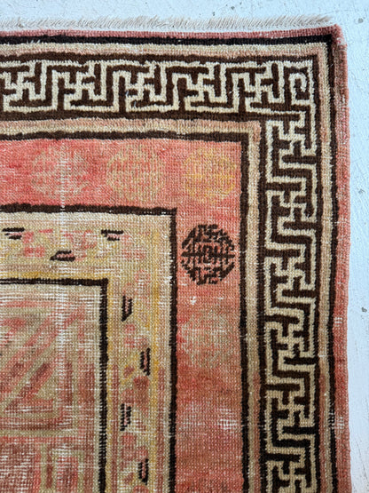 Vintage Small Khotan Rug in Faded Terracotta & Neutrals