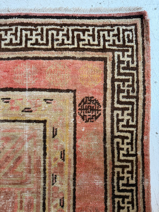 Vintage Small Khotan Rug in Faded Terracotta & Neutrals