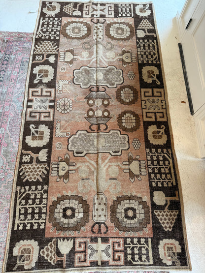 Vintage Medium Khotan Rug in Neutrals & Soft Apricot