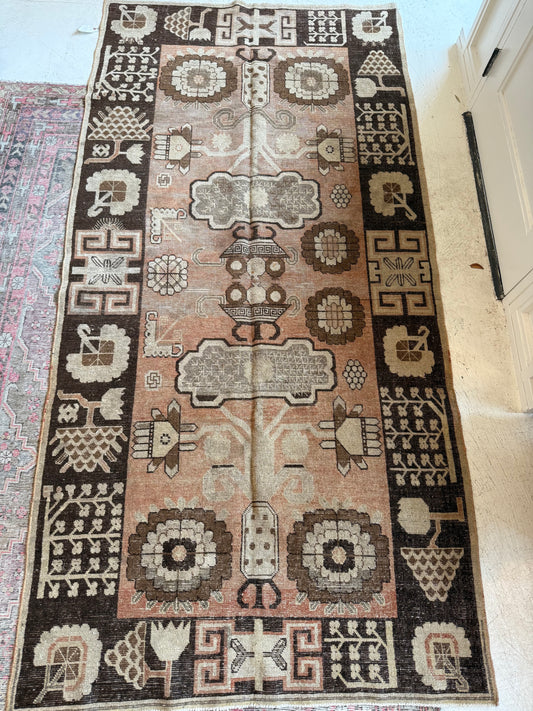 Vintage Medium Khotan Rug in Neutrals & Soft Apricot