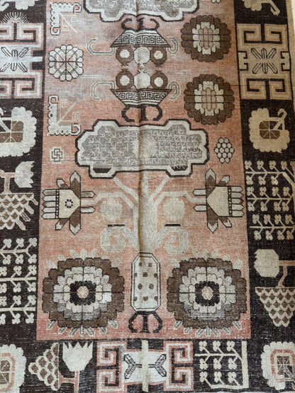Vintage Medium Khotan Rug in Neutrals & Soft Apricot