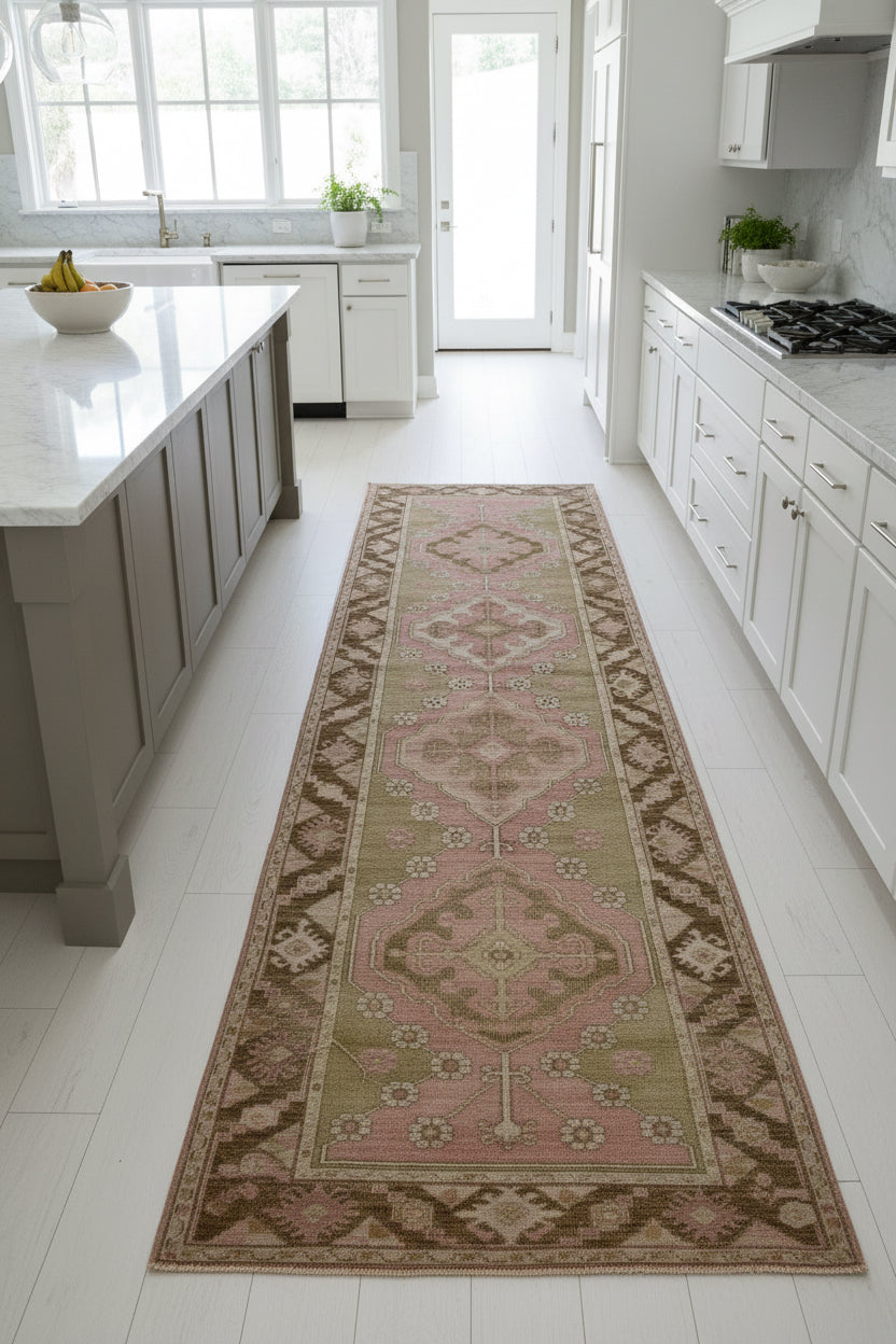 Vintage Turkish Oushak Runner in Blush