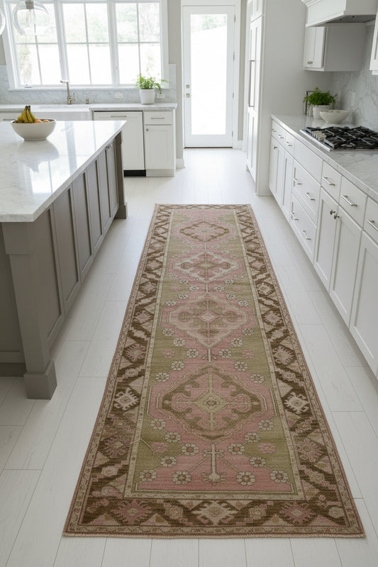 Vintage Turkish Oushak Runner in Blush