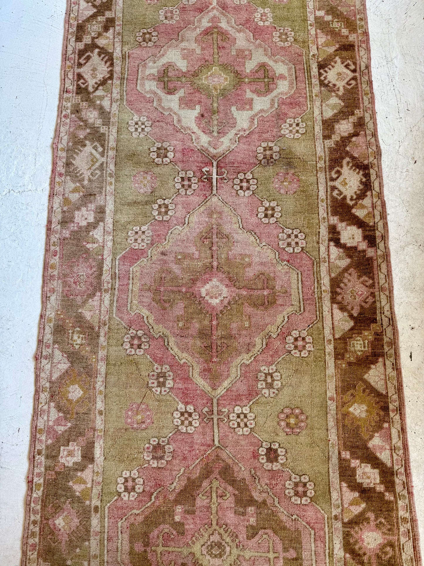 Vintage Turkish Oushak Runner in Blush