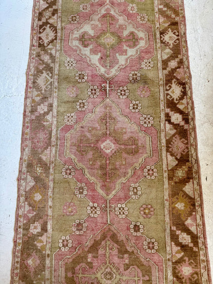 Vintage Turkish Oushak Runner in Blush