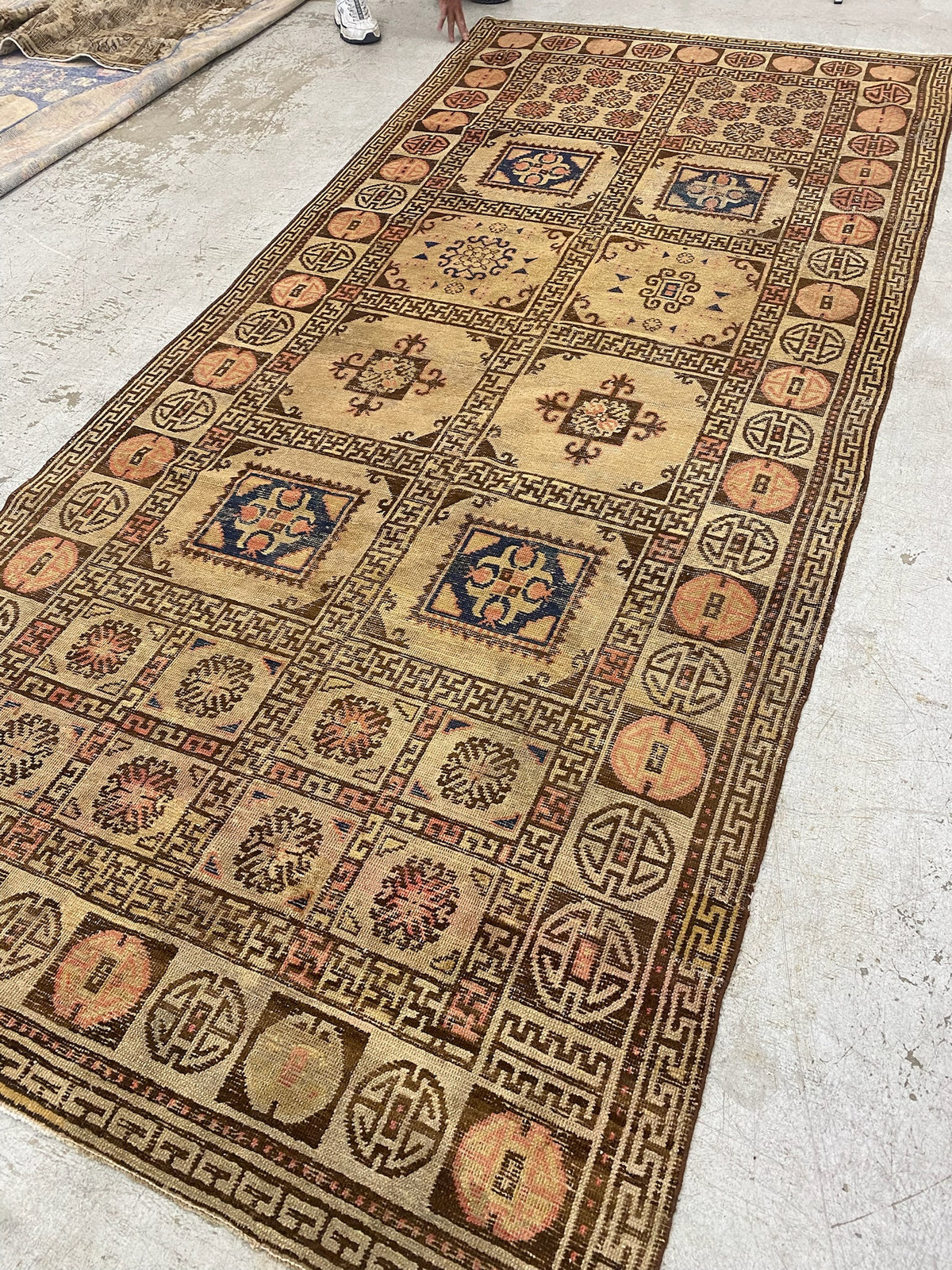 Vintage Medium Khotan Rug in Neutrals & Terracotta