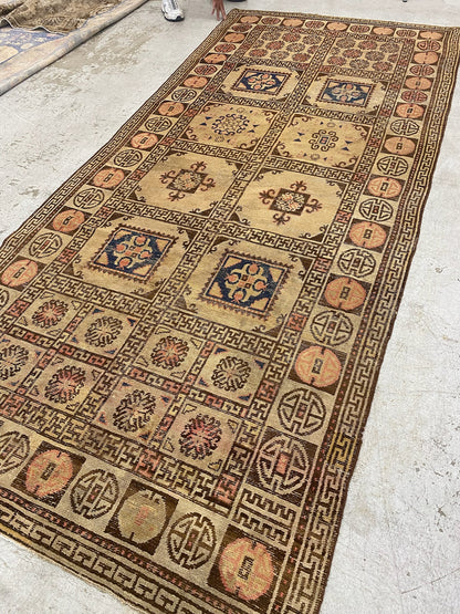 Vintage Medium Khotan Rug in Neutrals & Terracotta