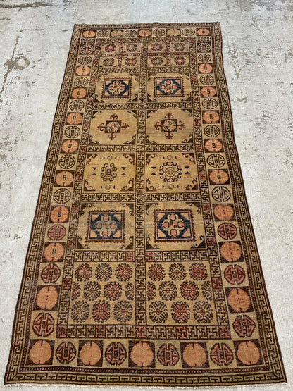 Vintage Medium Khotan Rug in Neutrals & Terracotta