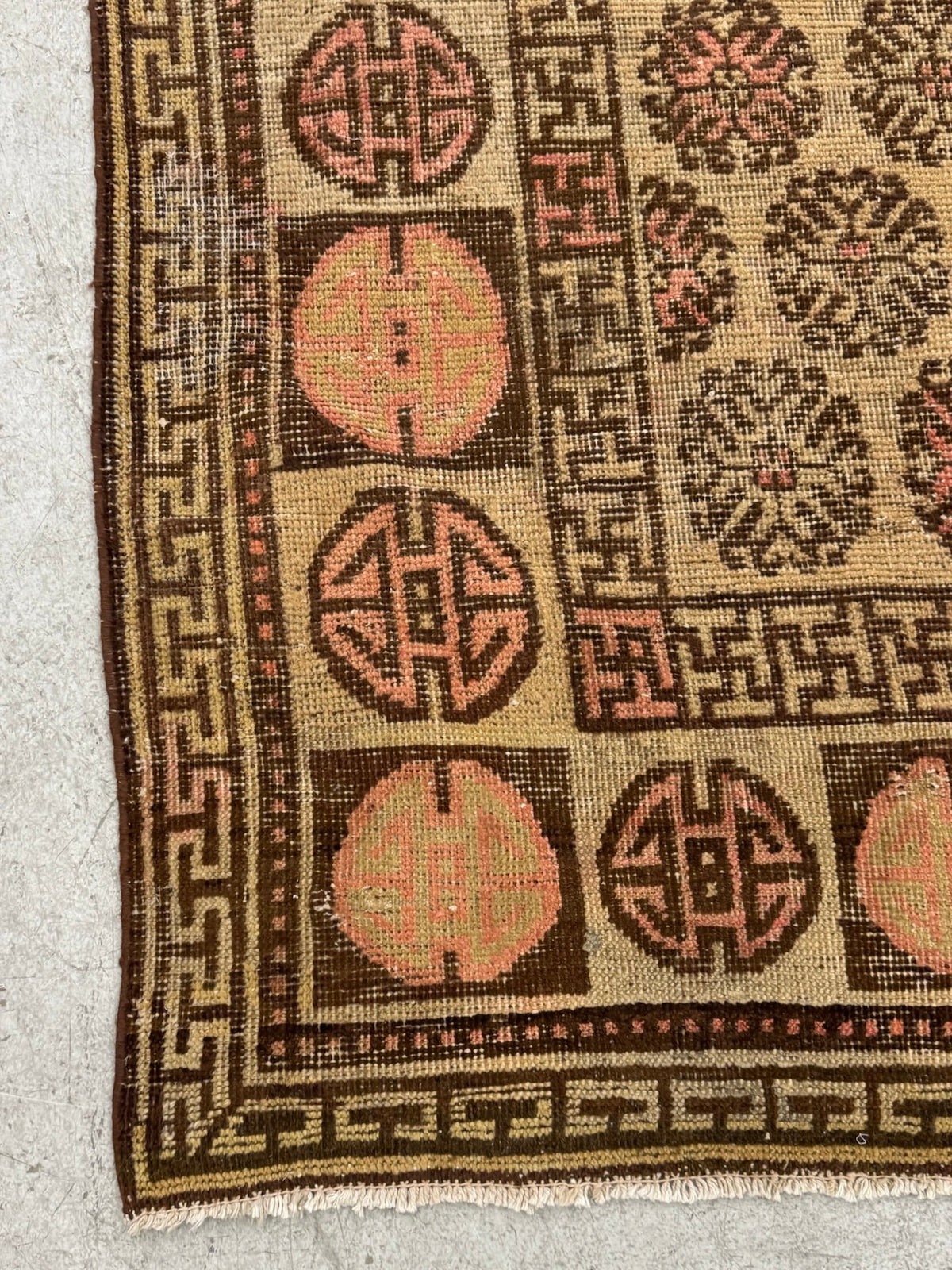 Vintage Medium Khotan Rug in Neutrals & Terracotta